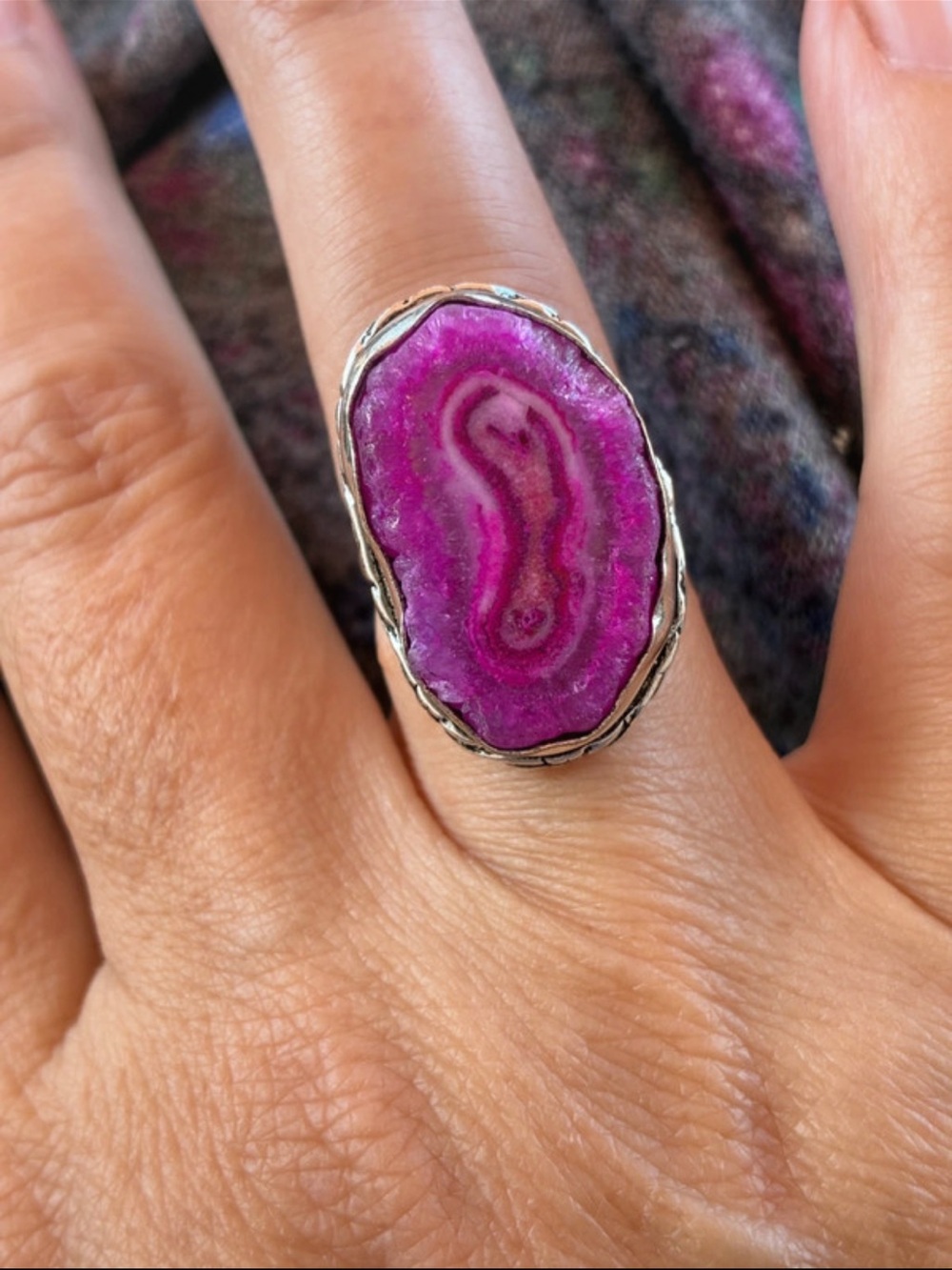 925 Silver Sliced Agate Vintage STYLE Ring 6.5